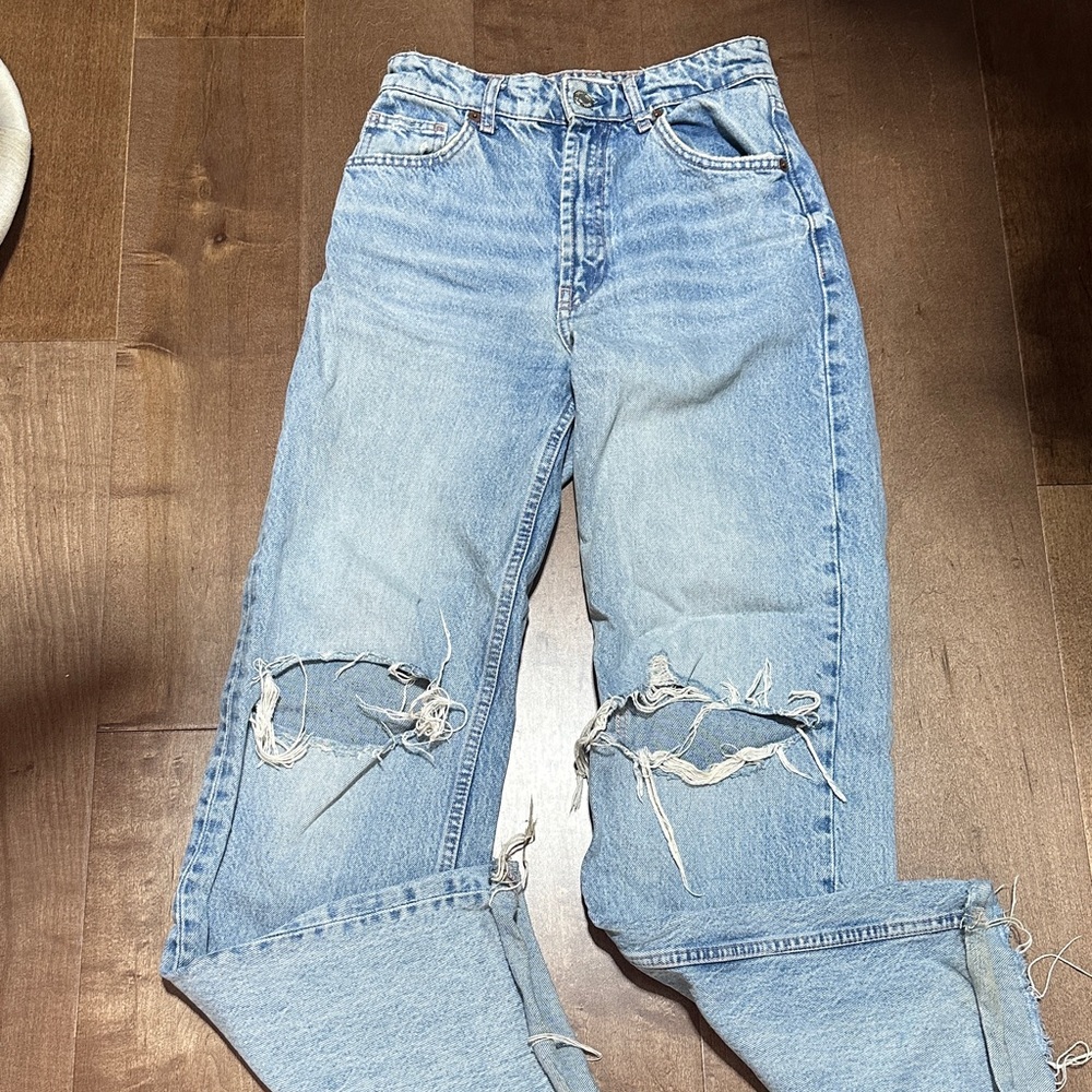 Zara Light Blue Distressed Boyfriend Jeans